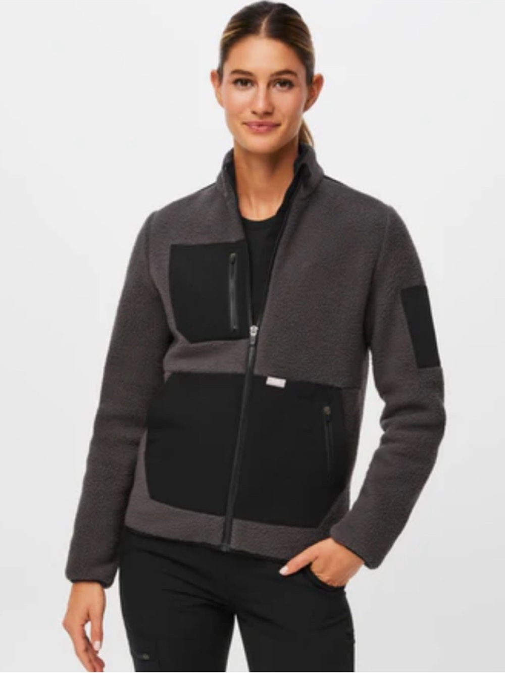 FIGS On-Shift Sherpa Jacket Charcoal Small